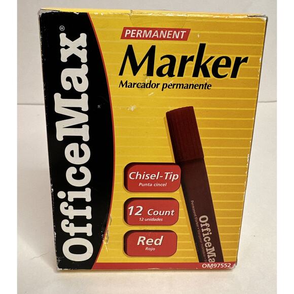 Rare OficeMax Permanent Red Marker Chisel-Tip 12 Count OM97552 Sealed Box 2005 - Picture 1 of 6